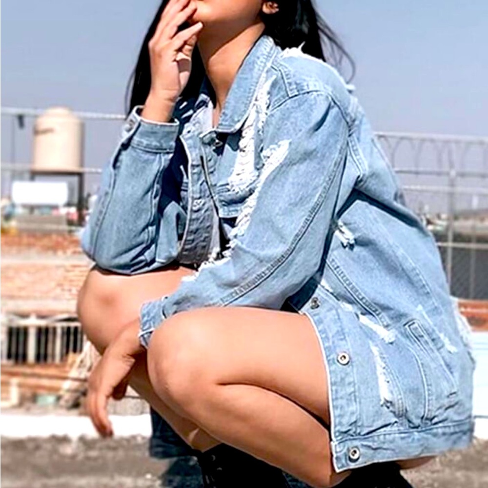 Vintage Jean jacket distressed , oversized , tags missing!